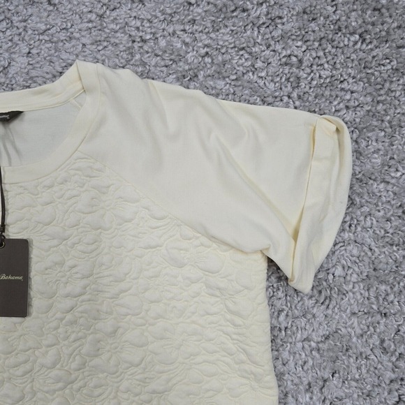 Tommy Bahama Shirt Womens Large Vanilla Cream Round Neck Quilted Floral Beachy - Picture 3 of 10